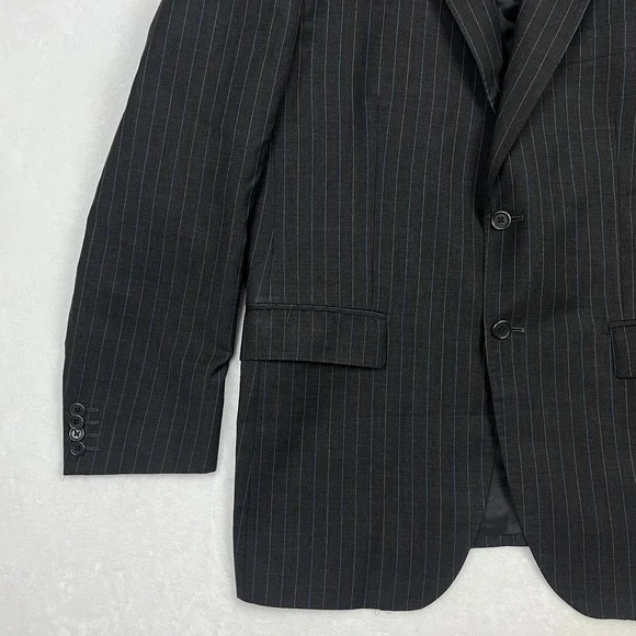 Luciano‎ Barbera Suit Jacket Mens 44R Blazer Dark Gray Striped Wool Italy - Picture 3 of 13